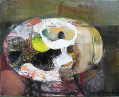 Стас Жалобнюк. Натюрморт на овальном столике, 60x74 см.	